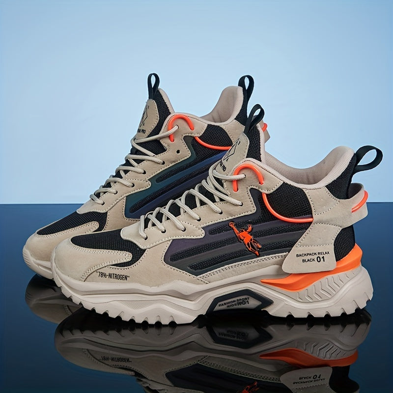 Men's High Top Lace Up Basketball Shoes Shock Absorption Comfortable Sneakers