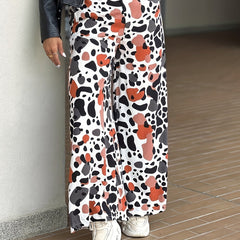  Contrast Cow Pattern High Rise Wide Leg Trousers