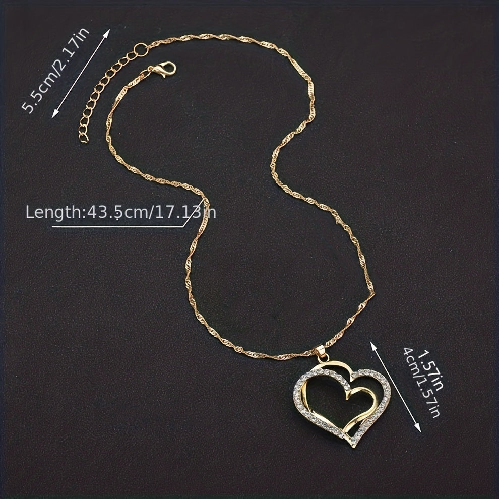 Vintage Romantic Style Double Hollow Love Heart Necklace
