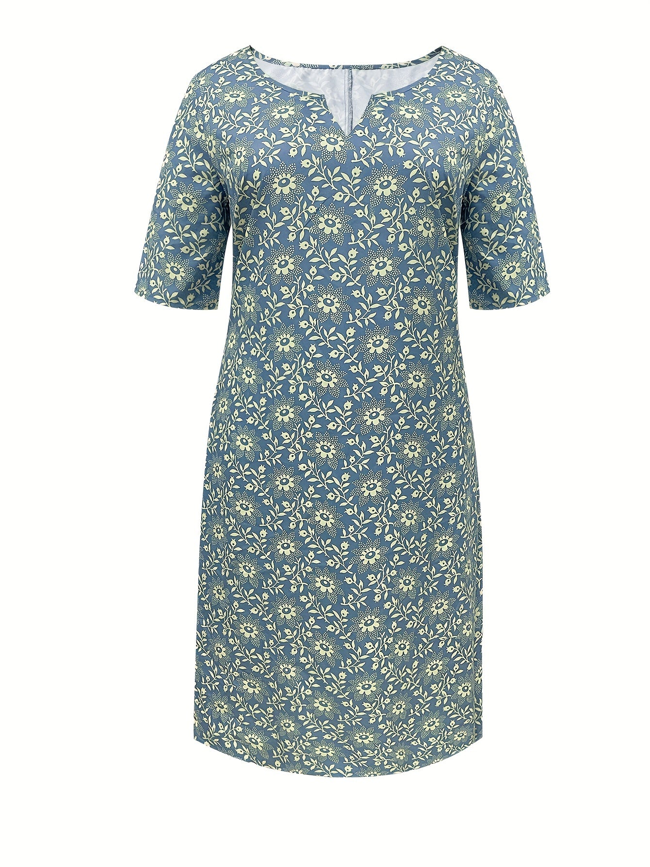  Casual Dress Women's Floral Print Notched Neck Dress