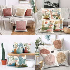 4pcs Retro Geometric Throw Pillow Covers Flower Plant Print