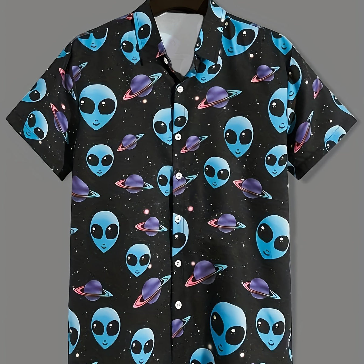 Alien And Planet Pattern Men's Short Sleeve Shirt For Autumn