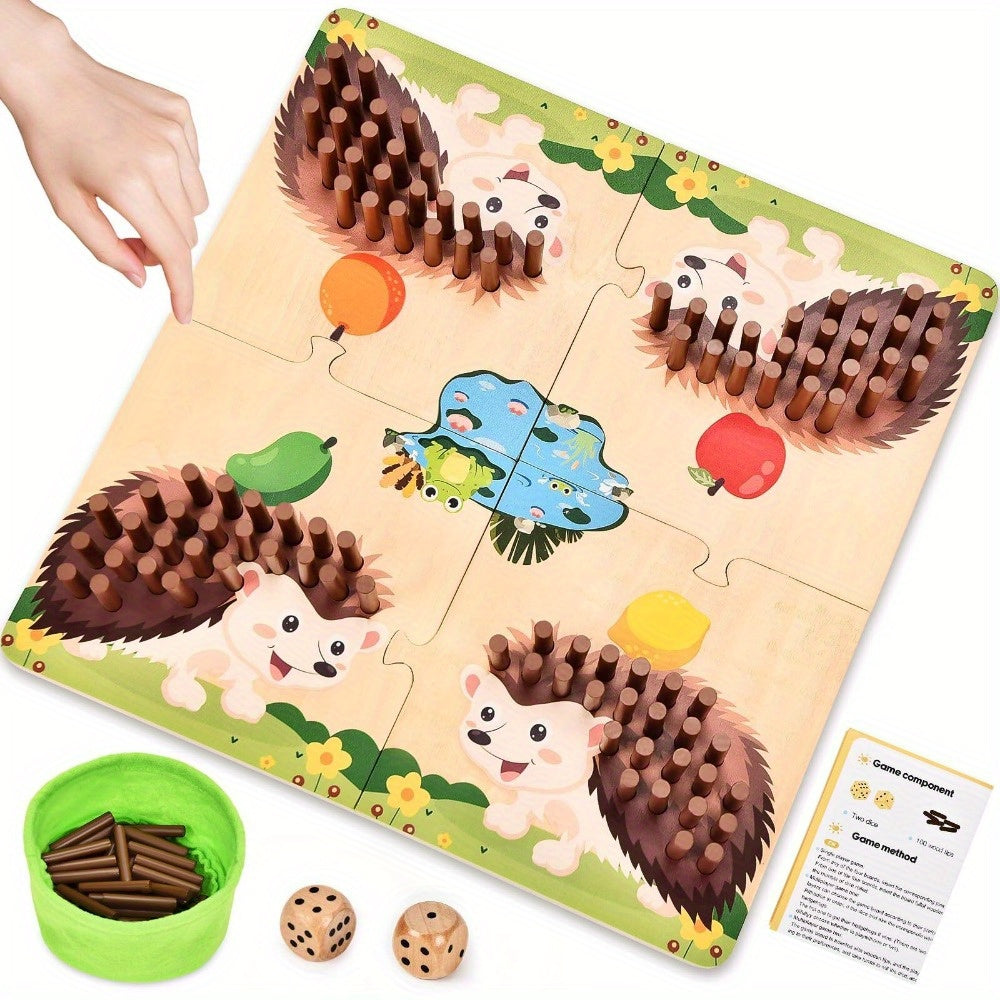 Hedgehog Game Wooden Board Game 100 Wooden Sticks Plug In Game with Dice