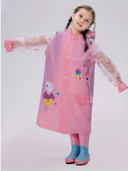 Cartoon Kitty Print Raincoat Rain Ponchos For Boys & Girls