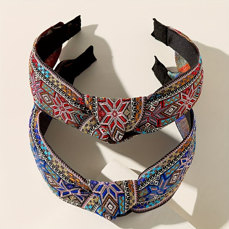 Embroidery Knotted Headband Striped Middle Knot Women's