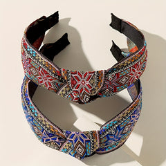 Embroidery Knotted Headband Striped Middle Knot Women's