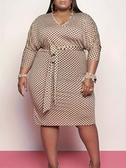  Polka Dot V-Neck Dress With Belt