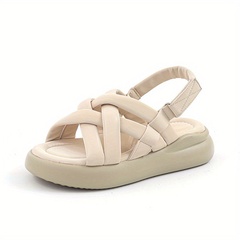 Women's Cross Strap Slip on Sandals Hook & Loop Fastener Beach Sandals