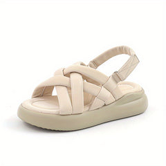Women's Cross Strap Slip on Sandals Hook & Loop Fastener Beach Sandals
