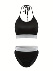  Metallic Tape Halter Neck Bra & Underwear Set