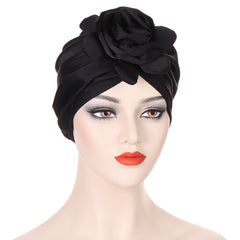 Satin Flower Turban Cap Hijab Head Wrap Head Scarf Beanie Chemo Hats