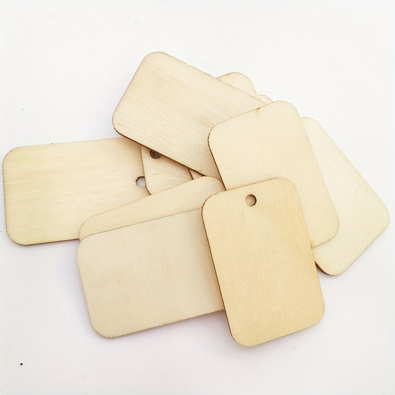 50pcs DIY Wooden Chips with Holes & Hemp Rope for Gift Labels
