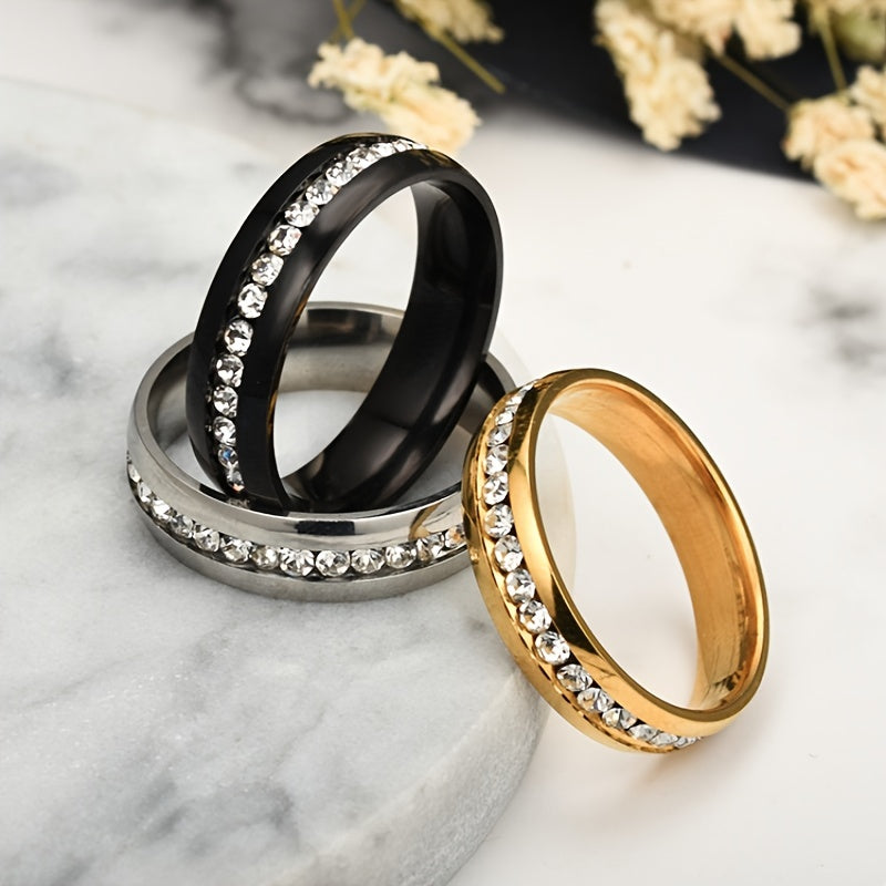 6mm Stainless Steel Zircon Ring Couple Wedding Engagement Gift