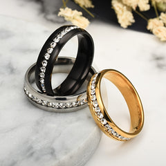 6mm Stainless Steel Zircon Ring Couple Wedding Engagement Gift