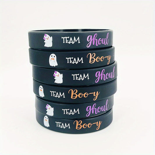 6pcs Halloween Ghost Print Wristband Silicone Bracelet