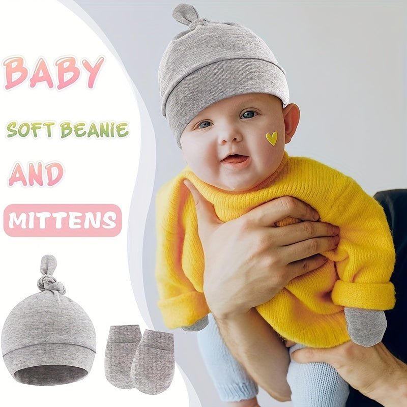 Baby Boys Hats And No Scratch Mittens Set Beanies Gloves Soft Knotted Cap