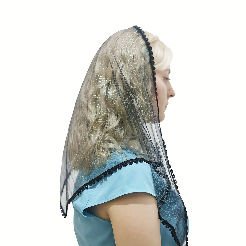 Tulle Veil with Lace Trim and Sequin Print for Weddings