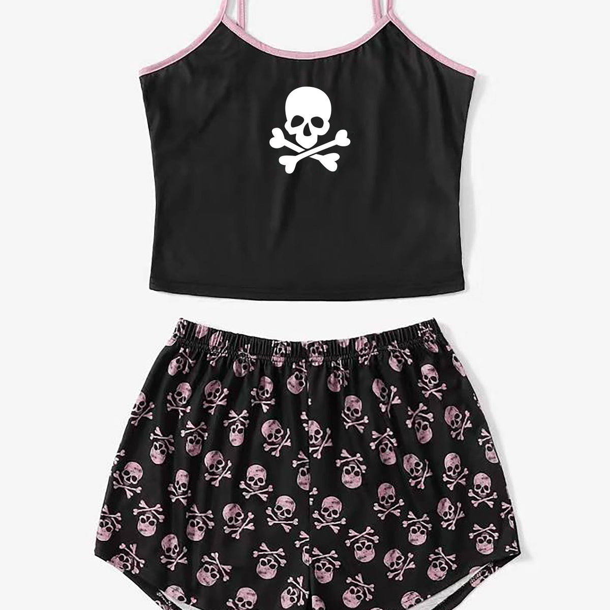 Skull Print Pajama Set Cami Top & Shorts Sleepwear Loungewear