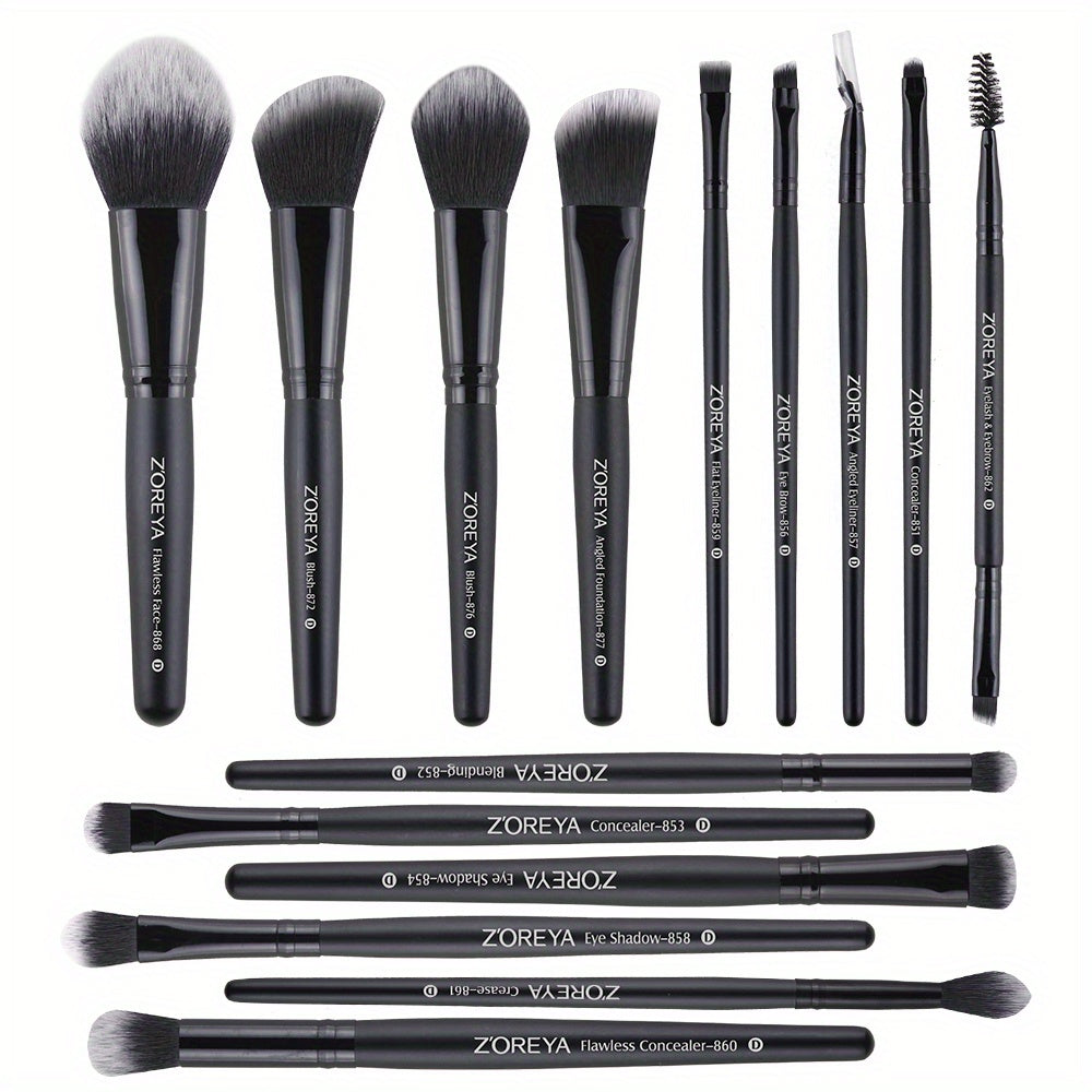15pcs Makeup Brushes Set Natural Soft Synthetic Fiber Long Handle Cosmetics