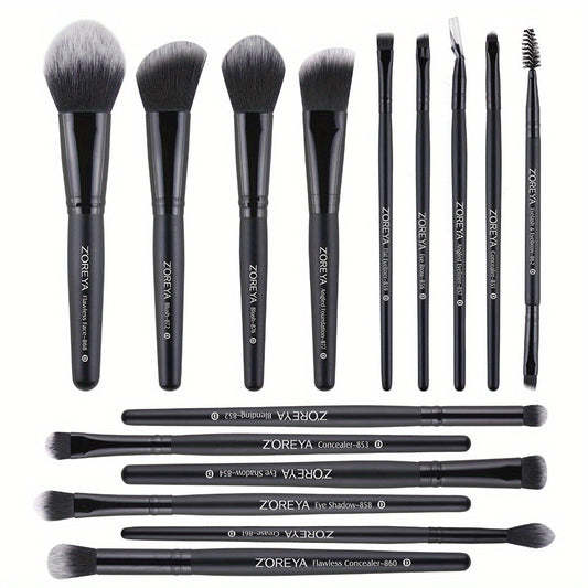 15pcs Makeup Brushes Set Natural Soft Synthetic Fiber Long Handle Cosmetics