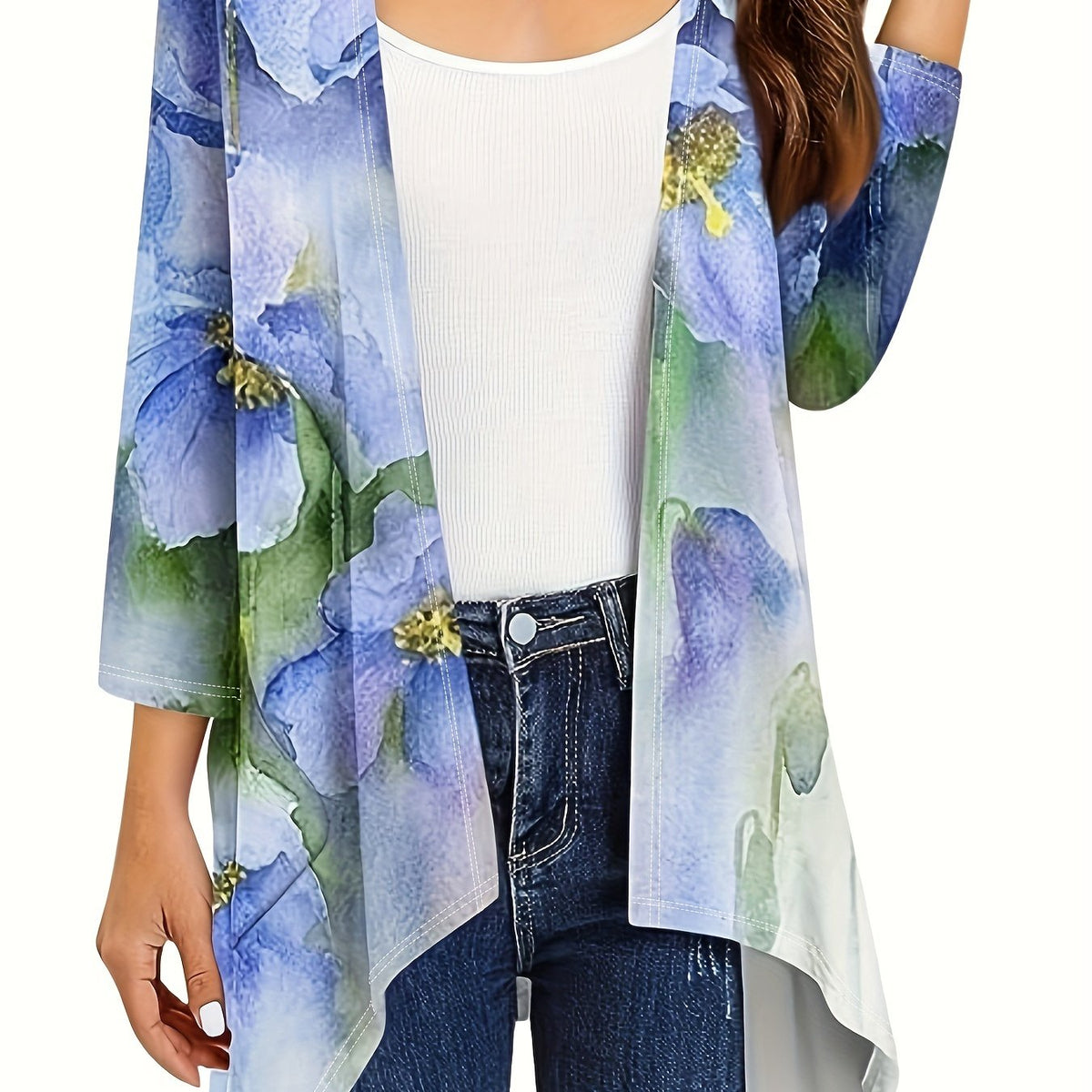  Floral Print Half Sleeve Cardigan