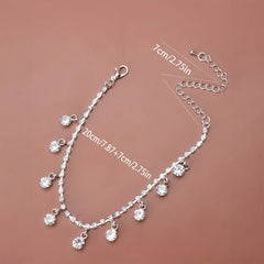 Sparkling Rhinestone Beach Dance Anklet Silver Plated Jewelry