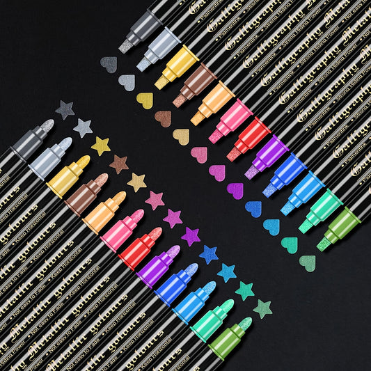 Metallic Marker Pens 12 Colors Dual Tip Metallic Pens For Paper