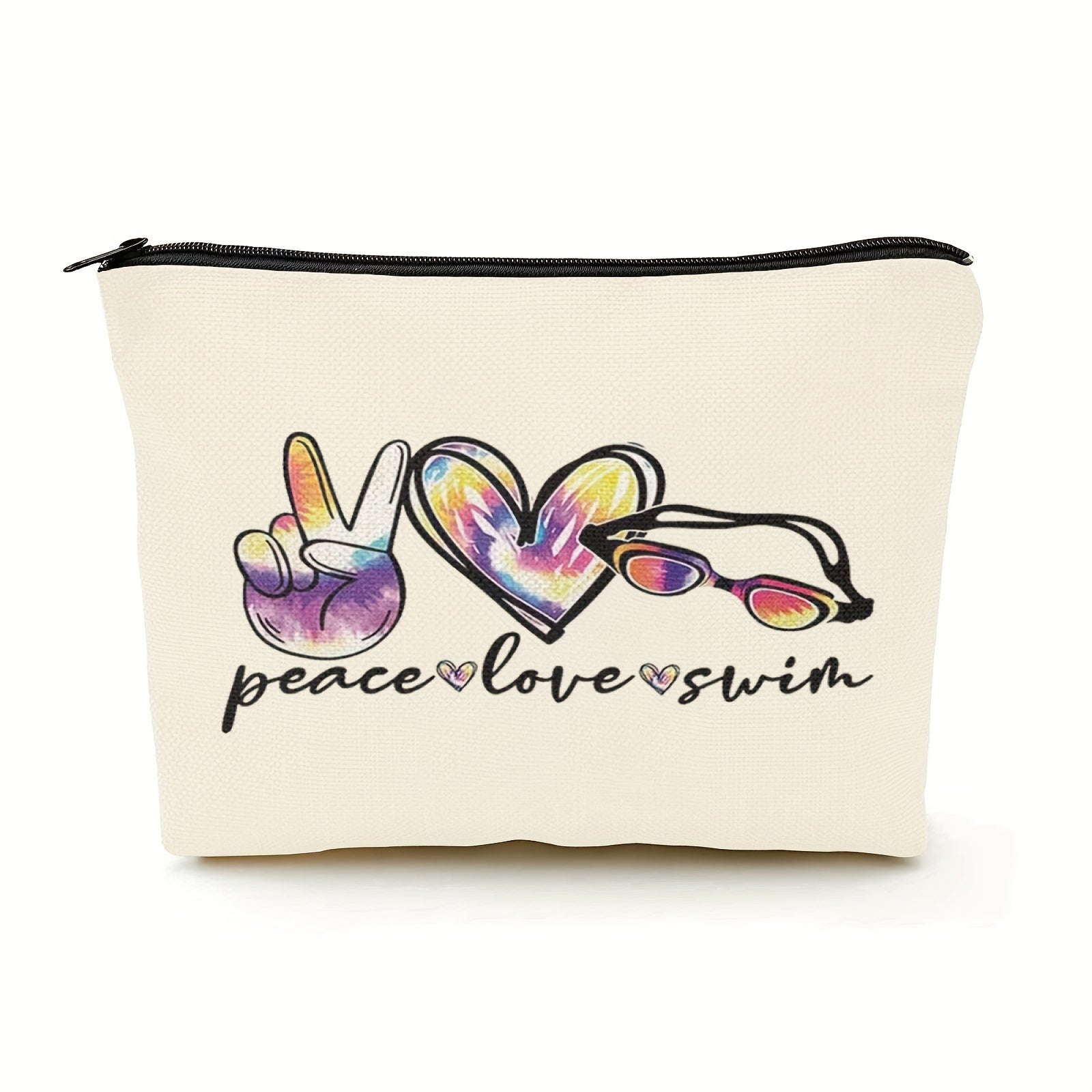 Funny Swimming Gift Peace Love Swim Makeup Bag With Zipper Swimmer Cosmetic Bag