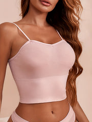 Solid Cami Crop Top V Neck Slim Fit Sleeveless Top