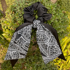 Flower Printed Ponytail Hair Band Double Layers Bowknot Hair Scrunchie
