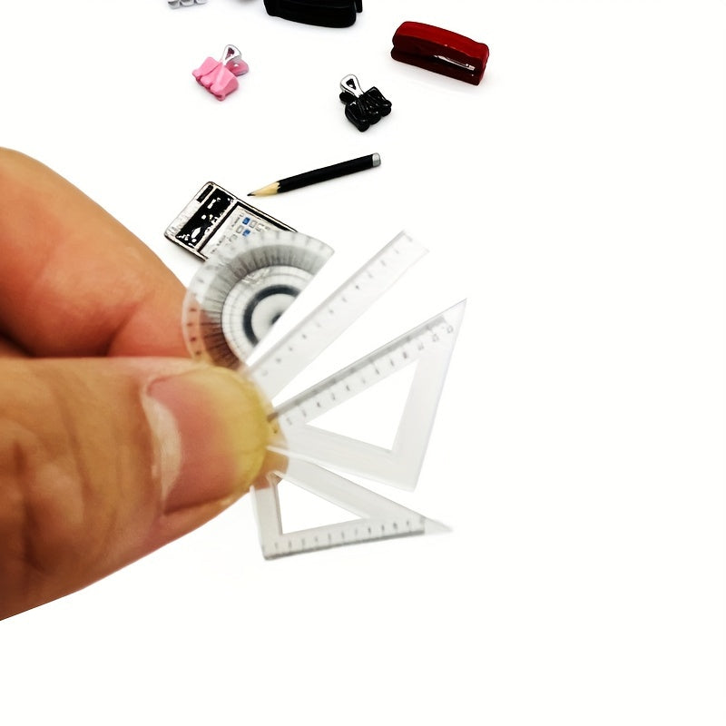 Dollhouse Ruler Set with Triangle & Pencil Case Ink Pencil