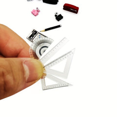 Dollhouse Ruler Set with Triangle & Pencil Case Ink Pencil