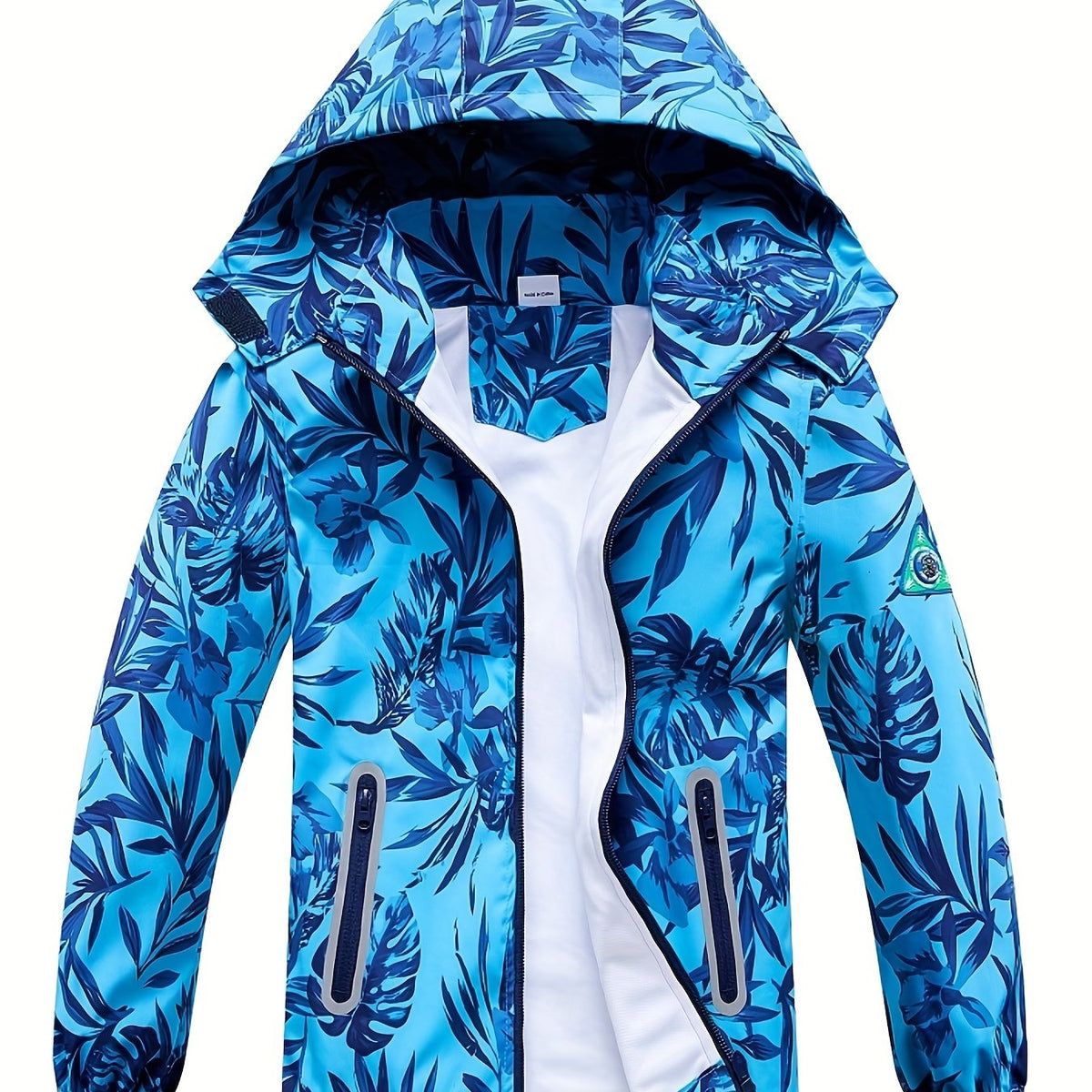 Boys Plant Print Lightweight Jacket with Detachable Hood