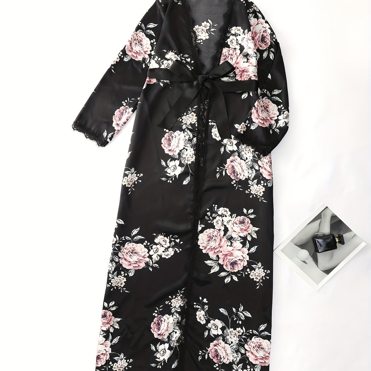 Women's Long Floral Print Kimono Nightgown