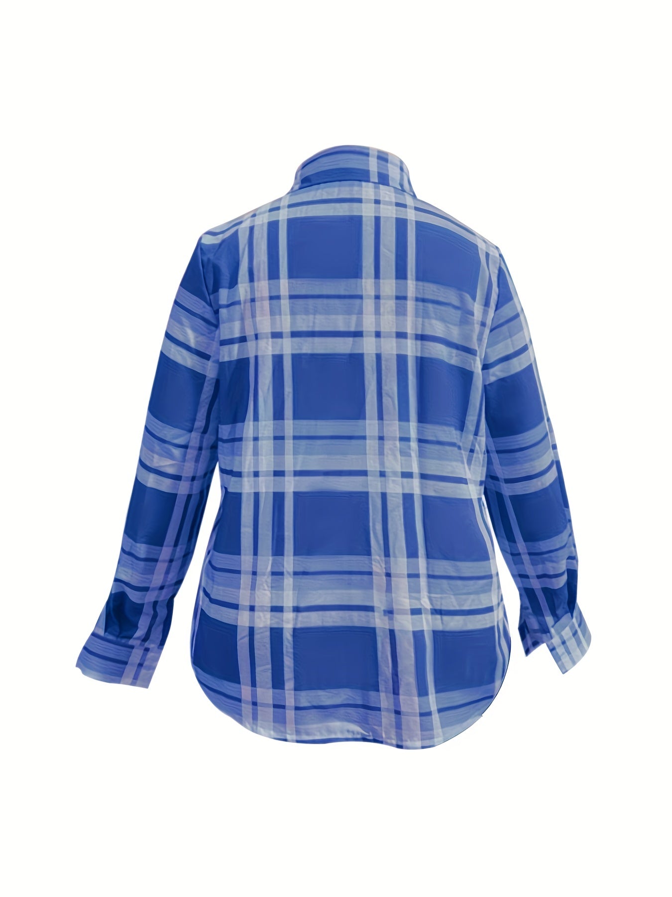  Plaid Print Button Up Long Sleeve Blouse