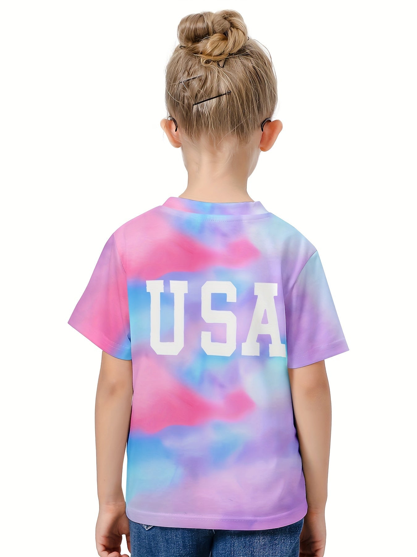 Girls Boys 3D Tie Dye Letter Graphic Short Sleeve T shirt
