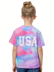 Girls Boys 3D Tie Dye Letter Graphic Short Sleeve T shirt