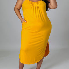 Solid Split Cami Dress Plus High Stretch Slim Midi Dress