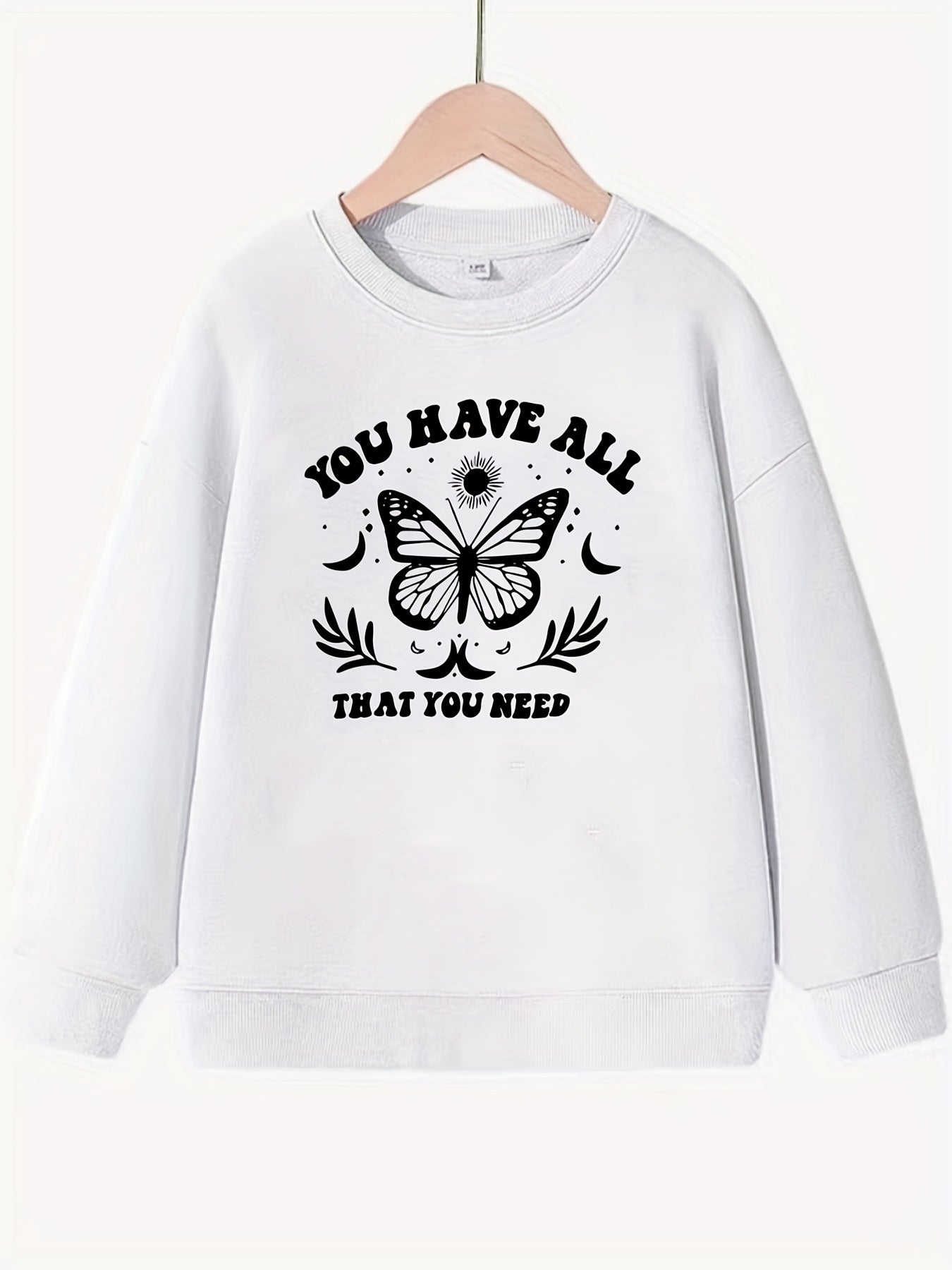 Butterfly Pattern Round Neck Sweatshirt For Girls
