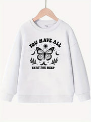 Butterfly Pattern Round Neck Sweatshirt For Girls
