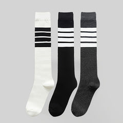 3 Pairs Striped Calf Knee High Socks Women's Stockings & Hosiery