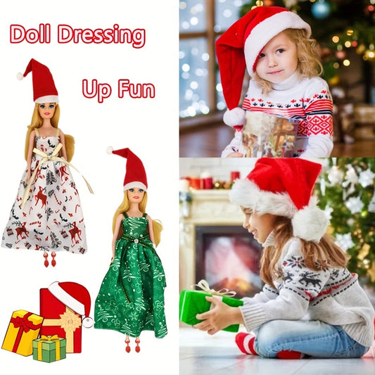 2 Sets Christmas Outfits for 1 6 Dolls Pretty Gown Dresses with Hat