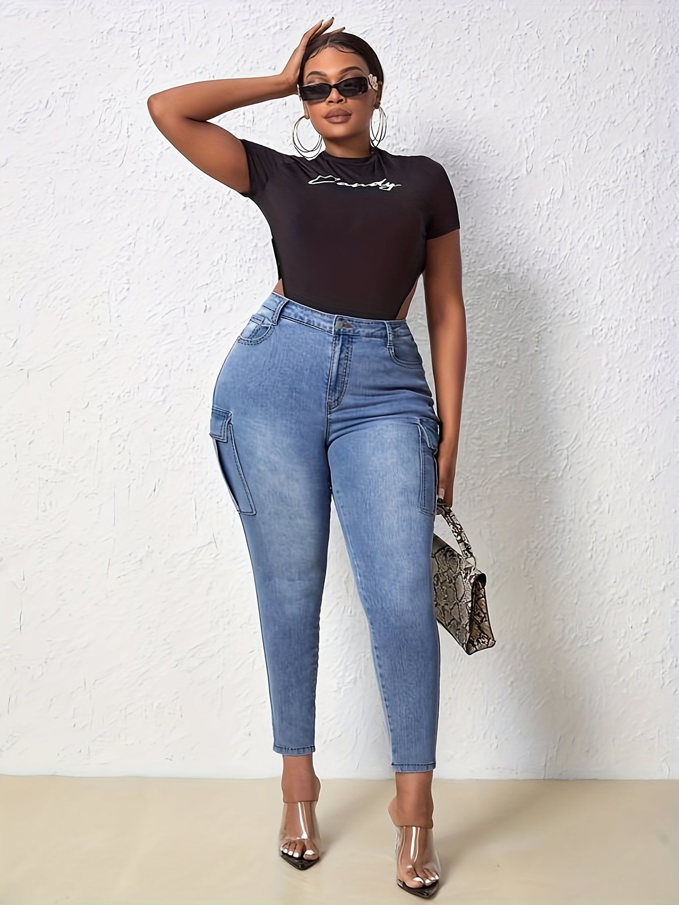  High Rise Skinny Cargo Jeans with Flap Pockets