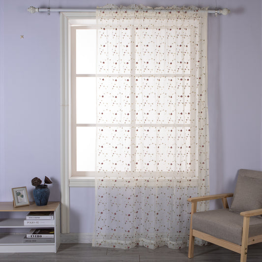 Pastoral Beige Embroidered Sheer Curtain
