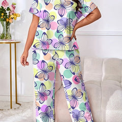 Colorful Dot & Butterfly Print Pajama Set