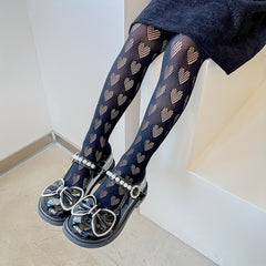 Girls Kids Thin Hollowed out Tights Heart Breathable Pantyhose