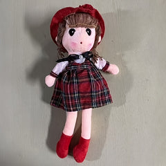 Sweetheart Princess Plush Toy with Red Hat & Plaid Dress