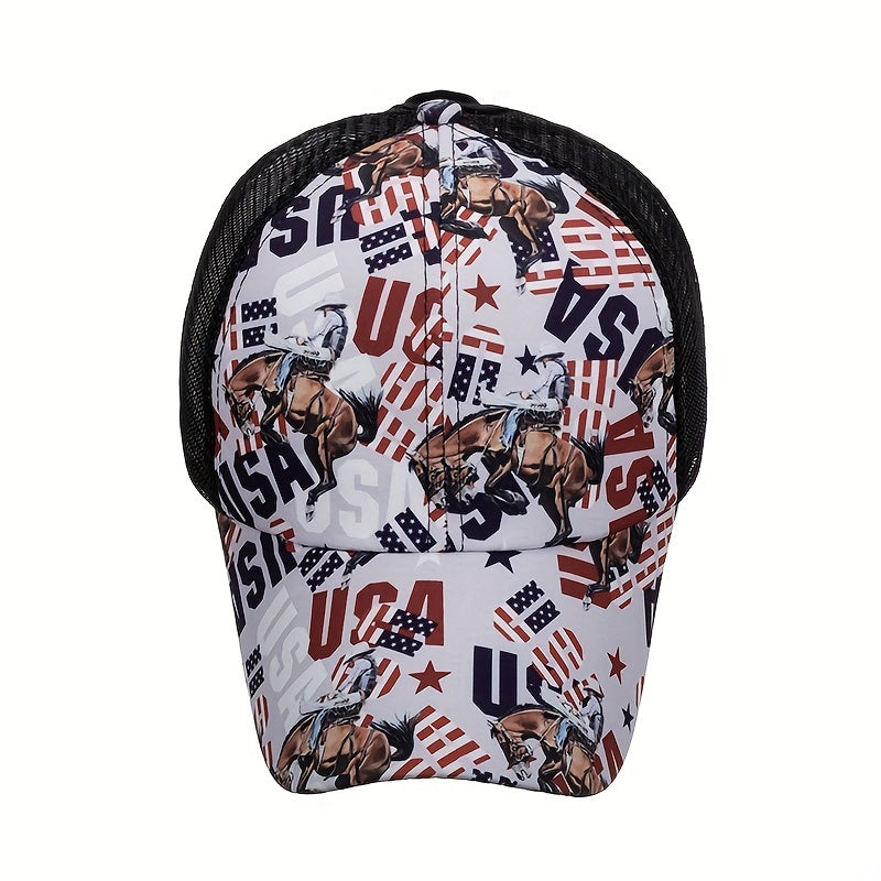 Ponytail Trucker Hat Horse Print Mesh Dad Hat For Women