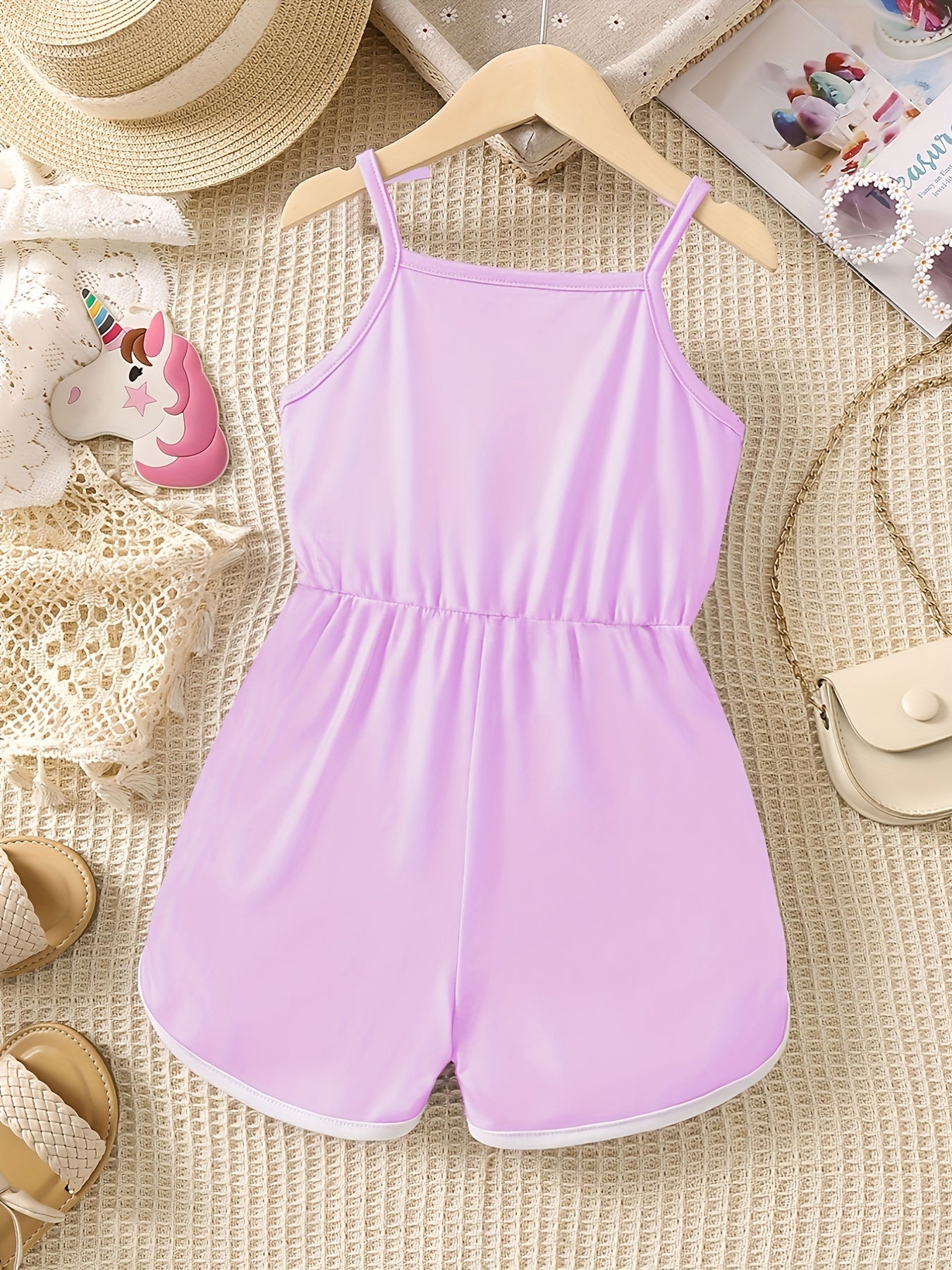 Girls Unicorn Print Bow Straps Cami Jumpsuit Kids Summer Clothes