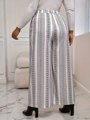 Striped Pattern Wide Leg Boho Pants Plus Size